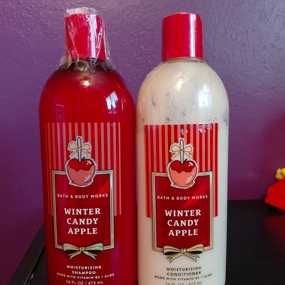Bath & Body Works Winter Candy Apple Shampoo and Conditioner Set - Red and Cream